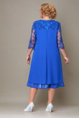 Curveins Plus Size Embroidered Patchwork Round Neck Half Sleeve Midi Dress