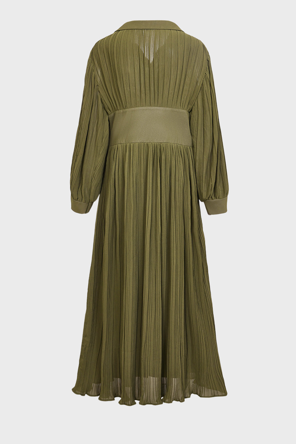 Curveins Plus Size Long Sleeve Polo Neck Button Pleated Waist Maxi Dress