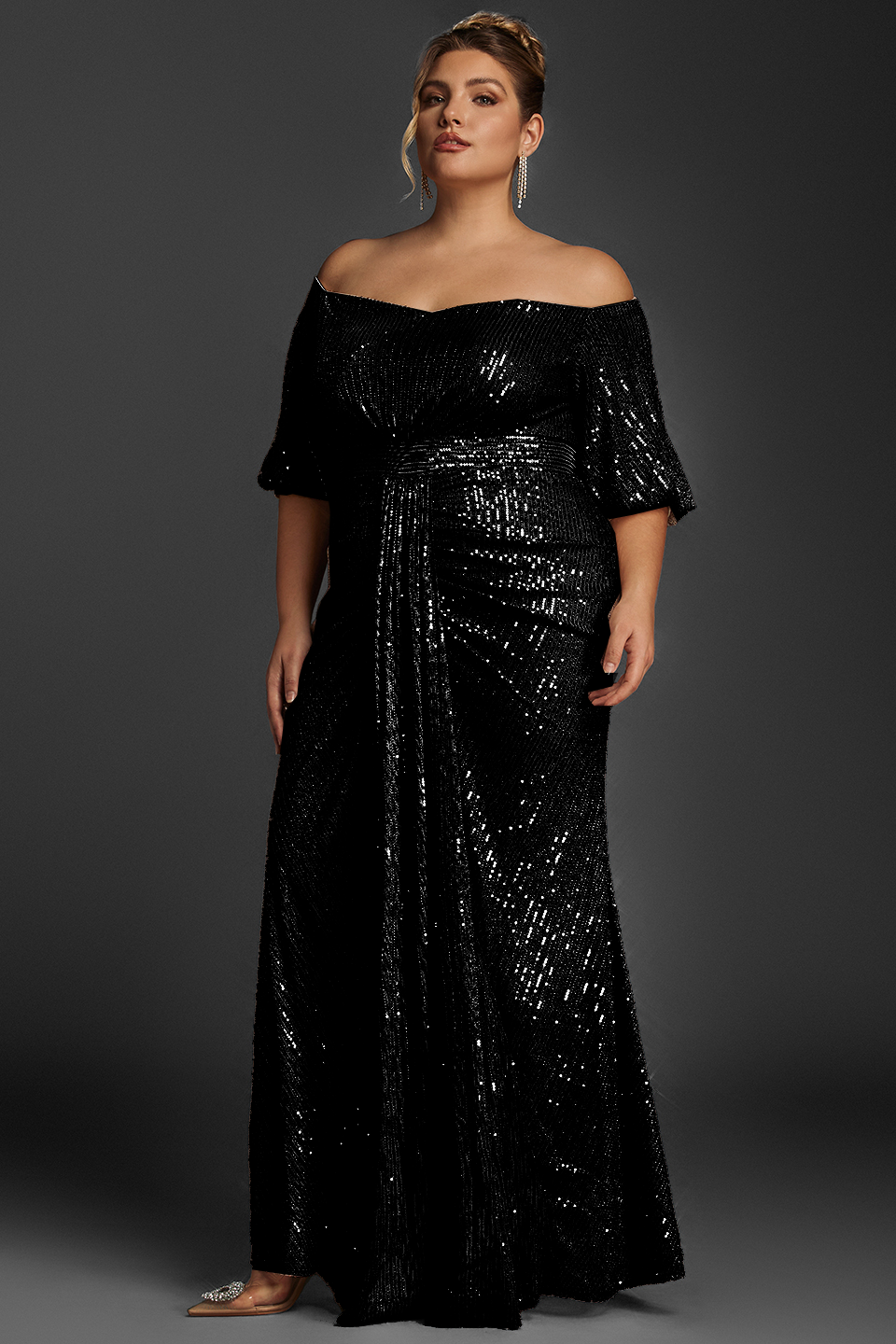 off the shoulder sequin dress plus size Wholesale P1013P25-PLUS SIZE SEQUIN OFF SHOULDER MAXI DRESS for your store