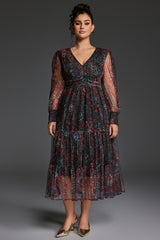 Curveins Plus Size V-Neck Floral Asymmetrical Hem Maxi Dress