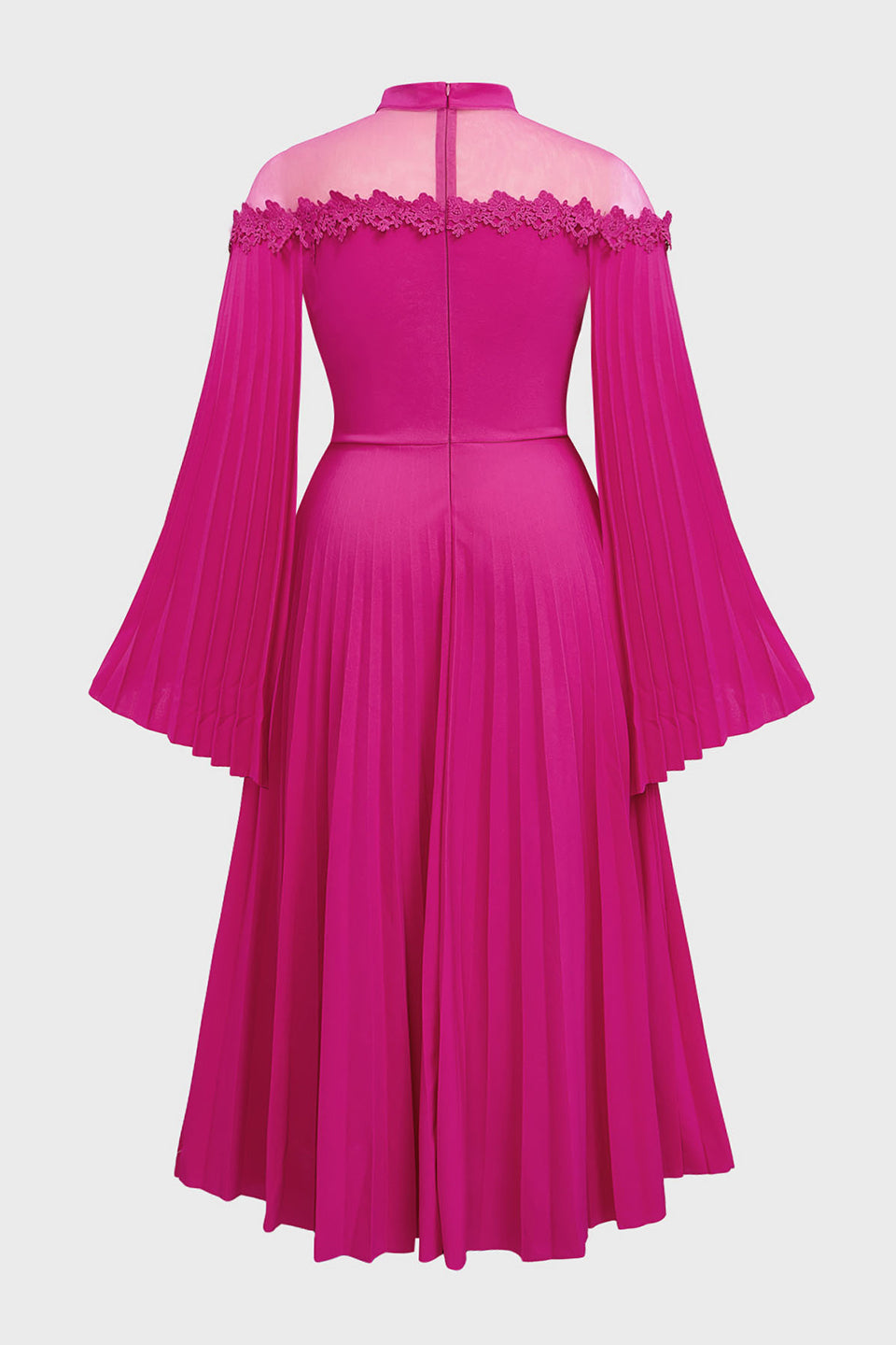 Curveins Plus Size Cape Sleeve Sheer Neck Pleated Maxi Dress