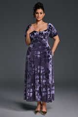 Curveins Plus Size V-Neck Short Sleeves Floral Print Maxi Dress