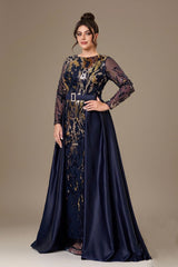 Curveins Elegant Plus Size Sequin Embellished Long Sleeve Cape Overlay Formal Dress