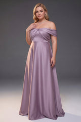 Curveins Plus Size Off Shoulder Ruched Waist Elegant Flowy Feminine Maxi Dress
