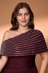 Curveins Plus Size Asymmetric One-Shoulder Rhinestone Detail Dress