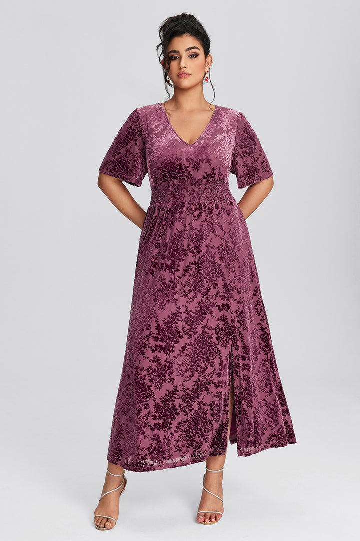 Deep-V Neck Max Velvet Dresses with Flutter Dresses Marigold Plus Size