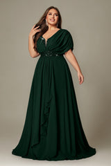 Curveins Plus Size V-Neck Short Sleeve Asymmetrical A-Line Maxi Dress