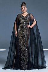 Curveins Plus Size V-Neck Sequin Maxi Dress with Cape Sleeves