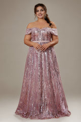 Curveins Plus Size Off-Shoulder Textured Sequin Waist-Defined Maxi Dress