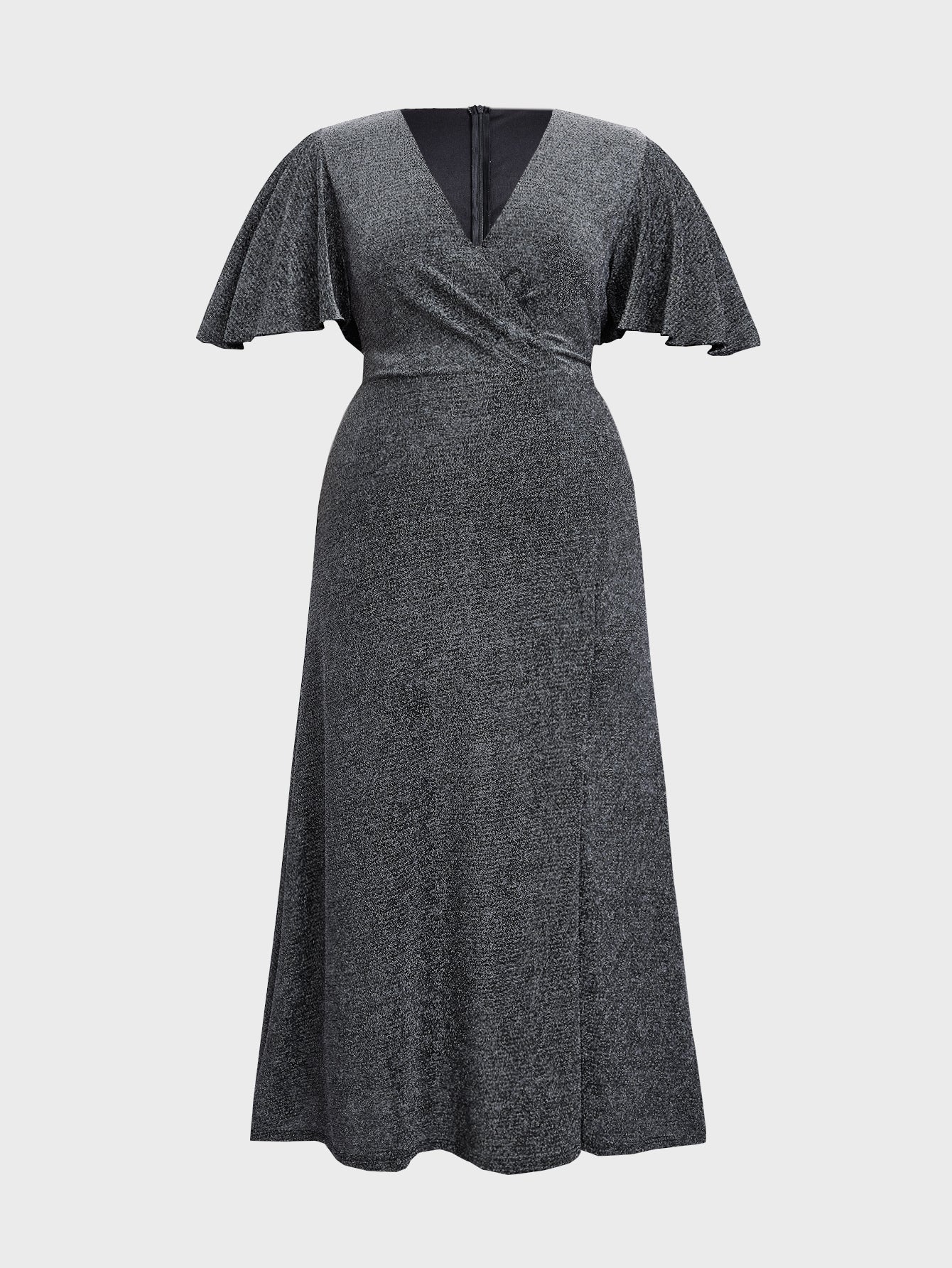 Curveins Plus Size V-Neck Ruffle Sleeve Maxi Dress