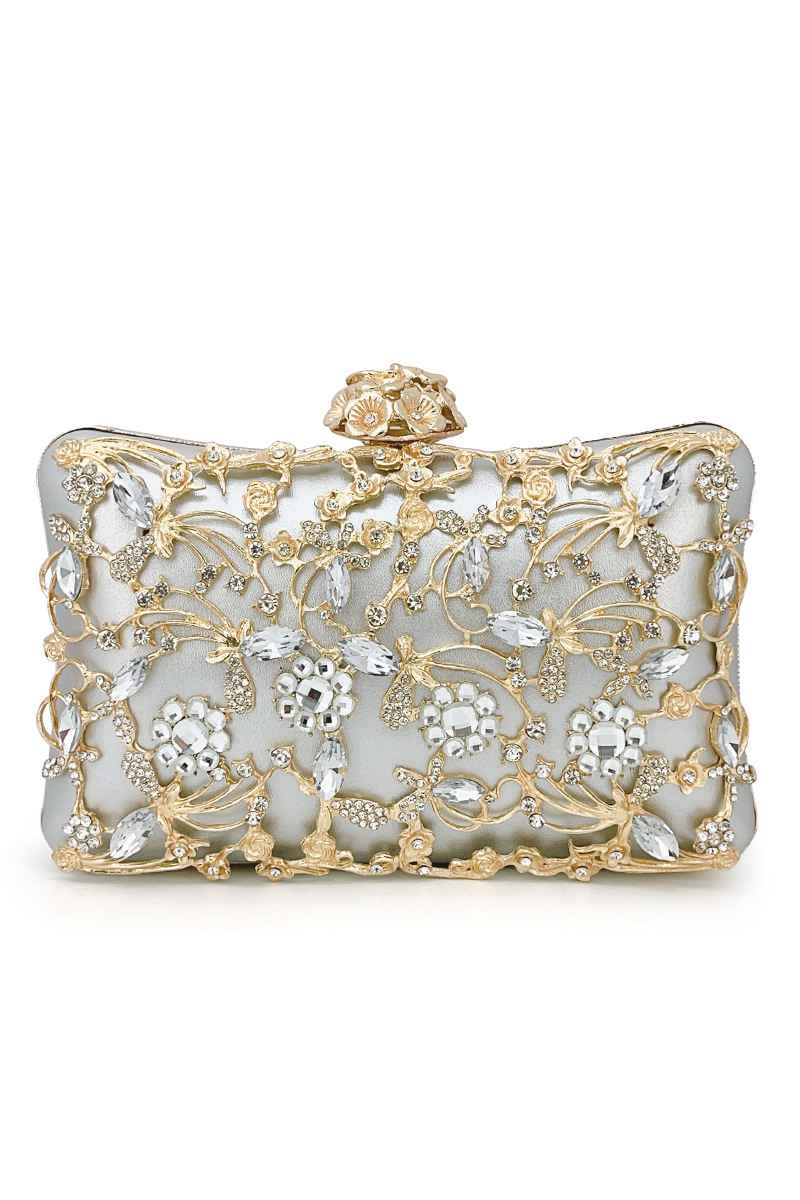 Curveins Floral Embellished Rhinestone Hollow-out Craft Evening Bag