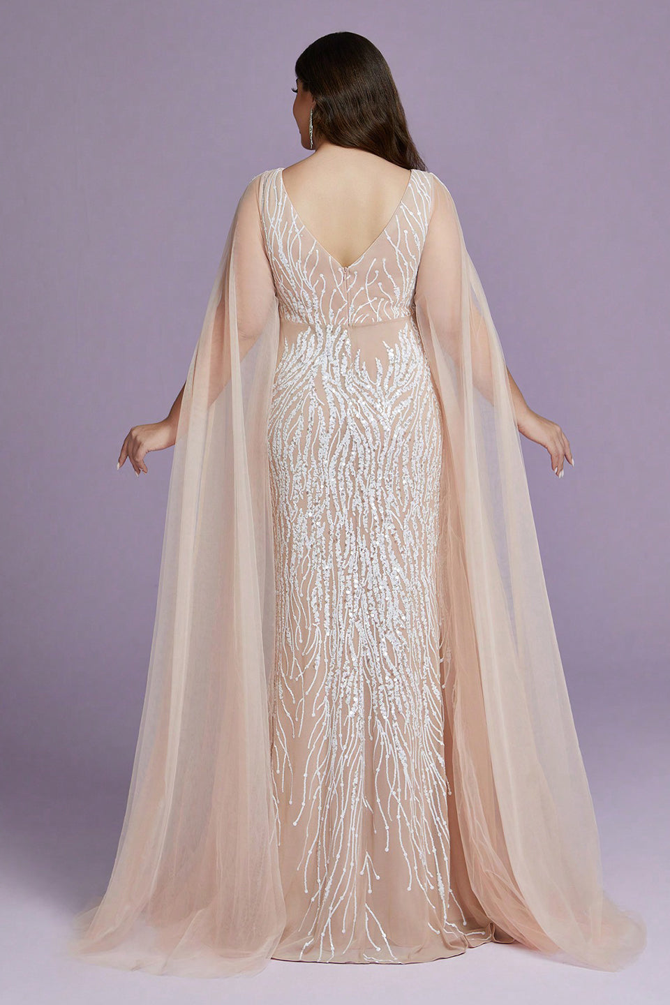 Curveins Plus Size V-Neck Sequin Maxi Dress with Cape Sleeves