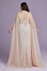 Curveins Plus Size V-Neck Sequin Maxi Dress with Cape Sleeves