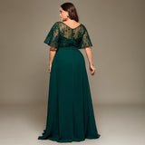 Curveins Plus Size V-Neck Batwing Sleeve Printed Maxi Dress
