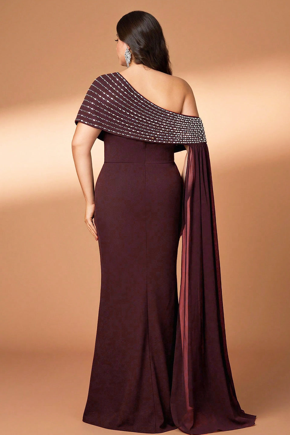 Curveins Plus Size Asymmetric One-Shoulder Rhinestone Detail Dress