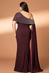 Curveins Plus Size Asymmetric One-Shoulder Rhinestone Detail Dress
