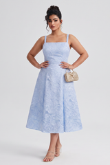 Curveins Plus Size Square Neck Sleeveless Spaghetti Strap Slim Fit Elegant Midi Dress