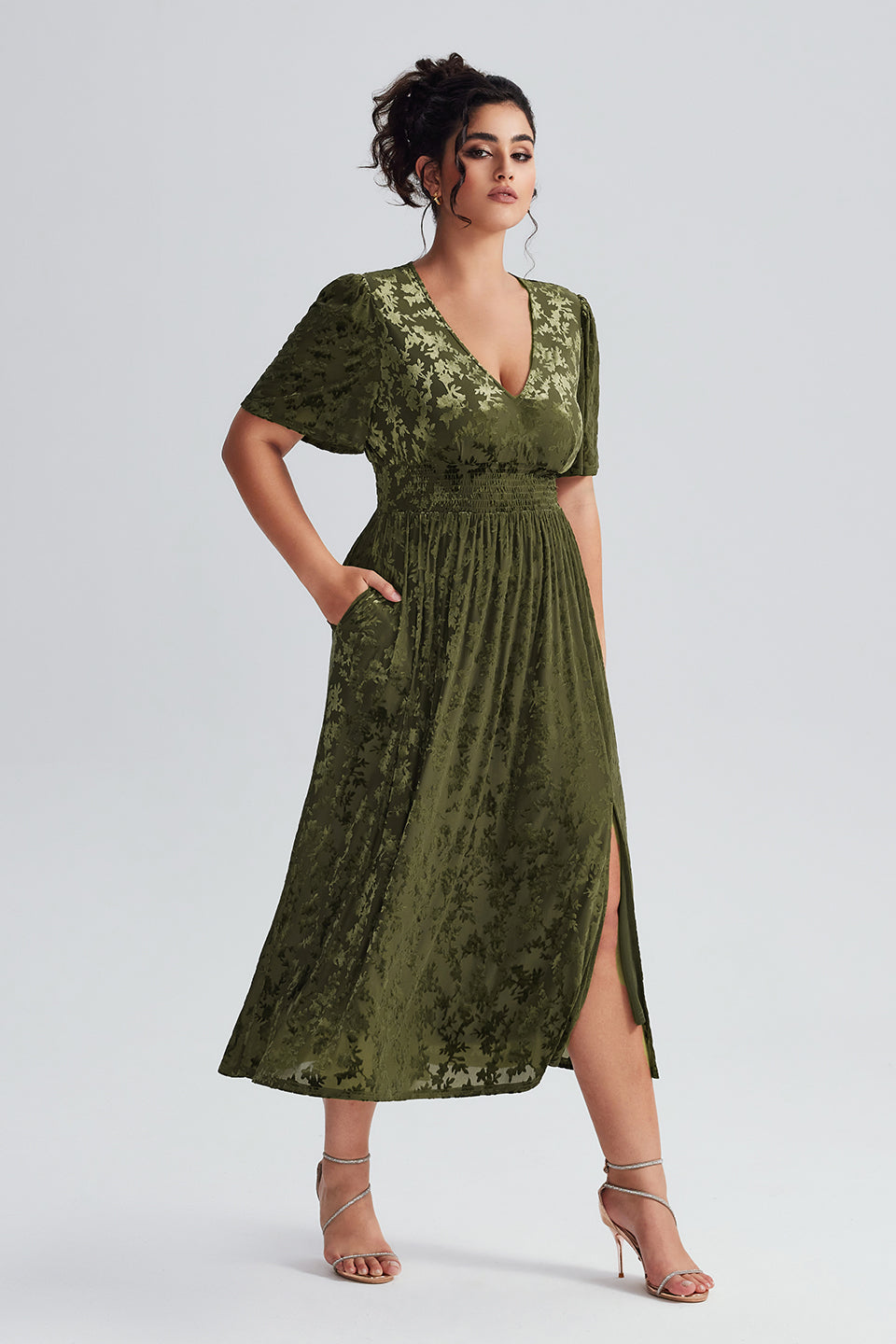 Curveins Plus Size Velvet Plain Maxi Dress