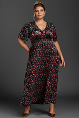 Curveins Plus Size Velvet Plain Maxi Dress