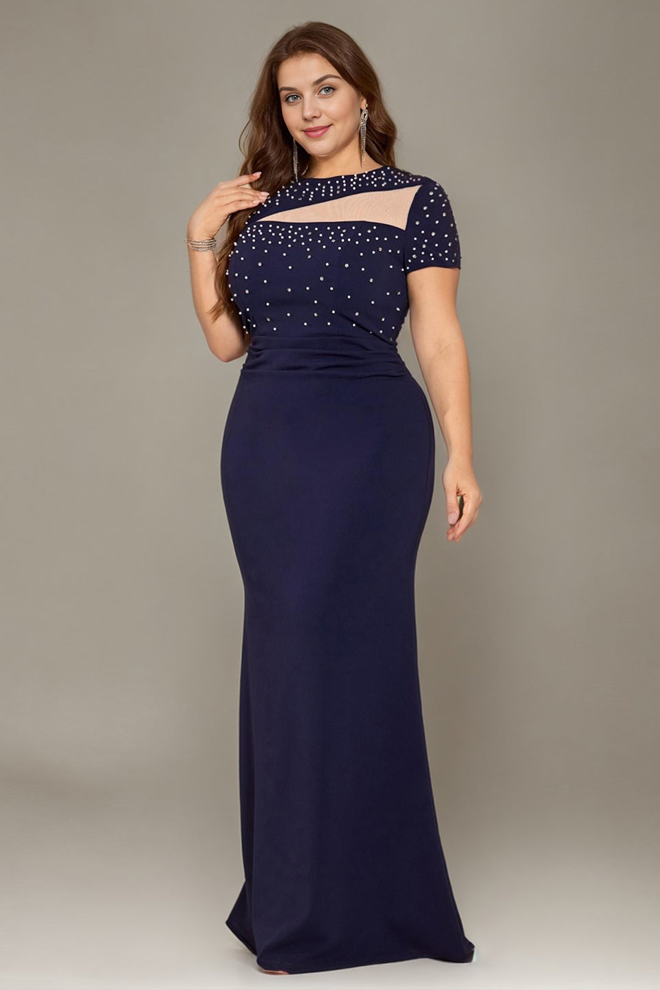 Curveins Plus Size Round Neck Short Sleeve Bodycon Maxi Dress