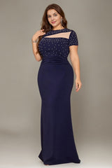 Curveins Plus Size Round Neck Short Sleeve Bodycon Maxi Dress