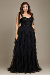 Curveins Plus Size V Neck Cami Tulle Overlay Sequin Patchwork Flattering Maxi Dress
