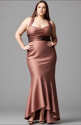 Curveins Plus Size Elegant Satin Sleeveless Ruched Bodycon Maxi Dress