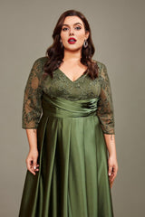 Curveins Plus Size Elegant V-Neck Embroidery Half-Sleeve Slimming Maxi Dress