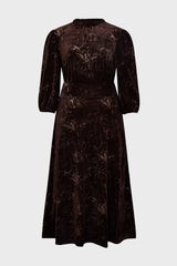 Curveins Plus Size Long Sleeve Velvet Patterned Elegant Flattering Maxi Dress