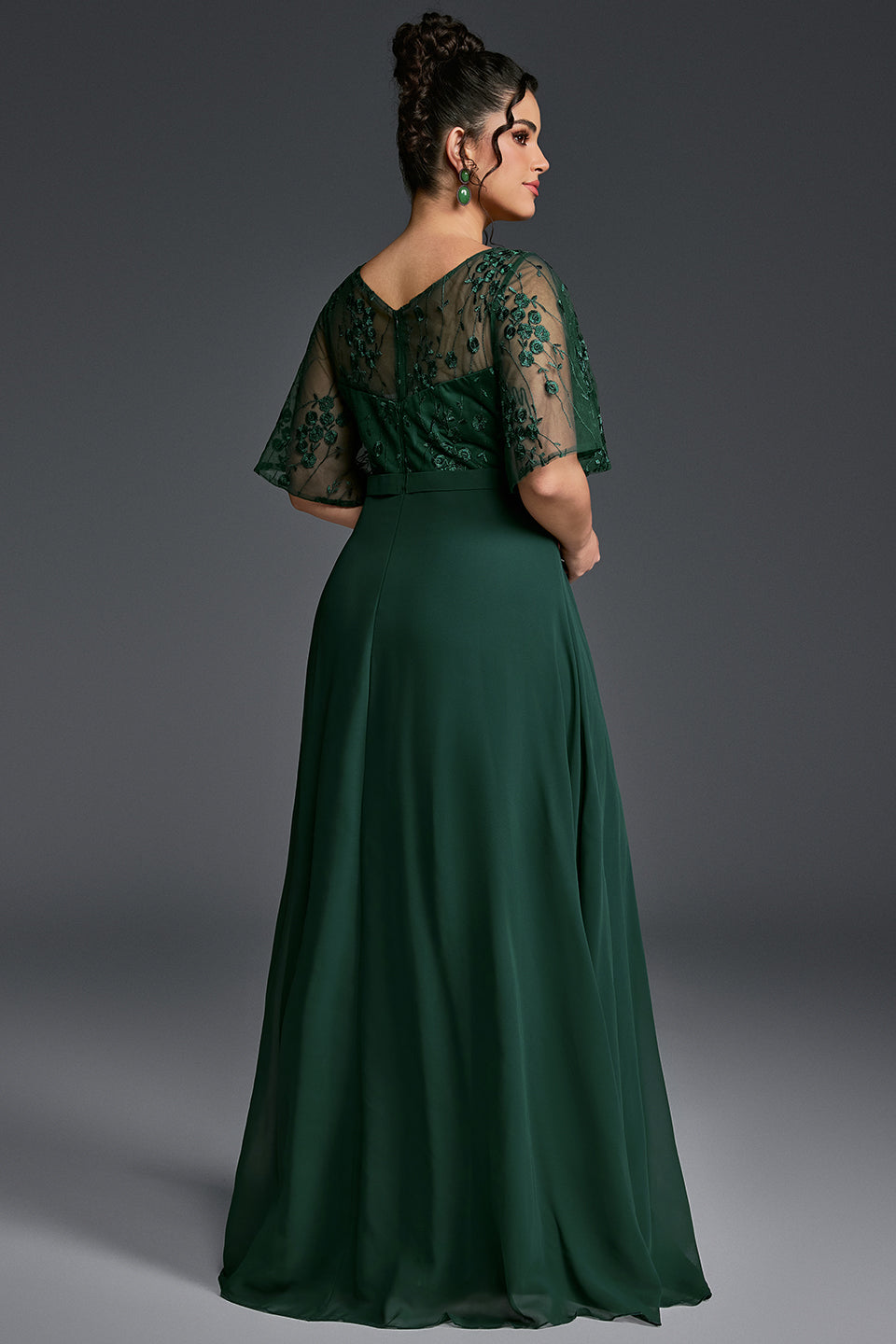 Curveins Plus Size V-Neck Batwing Sleeve Printed Maxi Dress