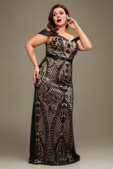 Curveins Plus Size Off-Shoulder Floral Pattern Curve-Hugging Mermaid Maxi Dress