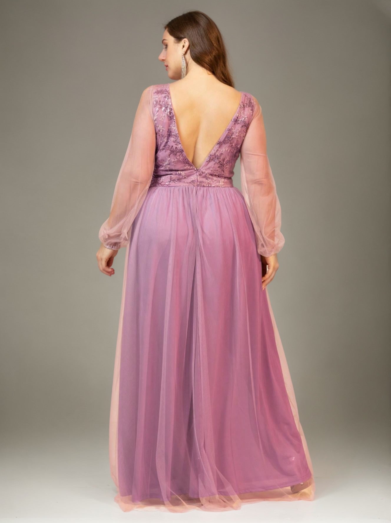 Curveins Plus Size V-Neck Sequin Mesh Patchwork Maxi Dress