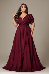 Curveins Plus Size V-Neck Short Sleeve Asymmetrical A-Line Maxi Dress