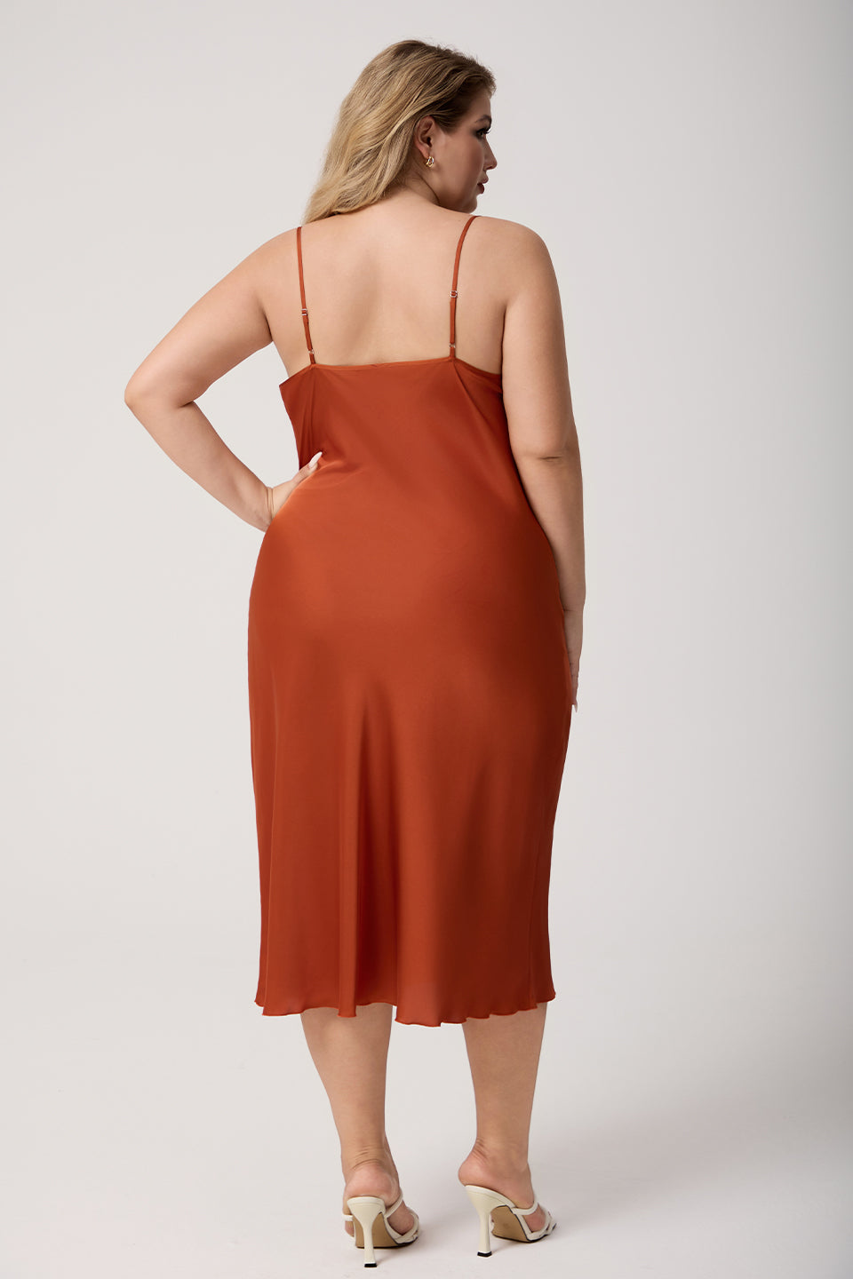 Curveins Plus Size Satin Cowl Neck Spaghetti Strap Loose Fit Sleep Dress