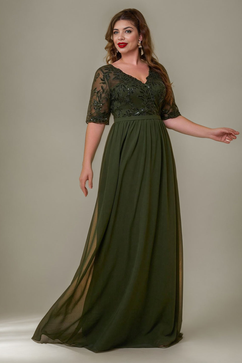 Curveins Plus Size V-Neck Sequin Floral Patchwork Maxi Dress