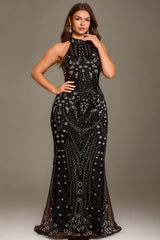 Curveins Plus Size Sleeveless Sequin Pattern Maxi Dress