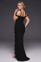 Curveins Plus Size Off Shoulder Strap Maxi Dress with Asymmetrical Hem Elegant Style