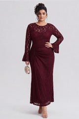 Curveins Plus Size Crew Neck Flared Long Sleeve Floral Bodycon Elegant Maxi Dress