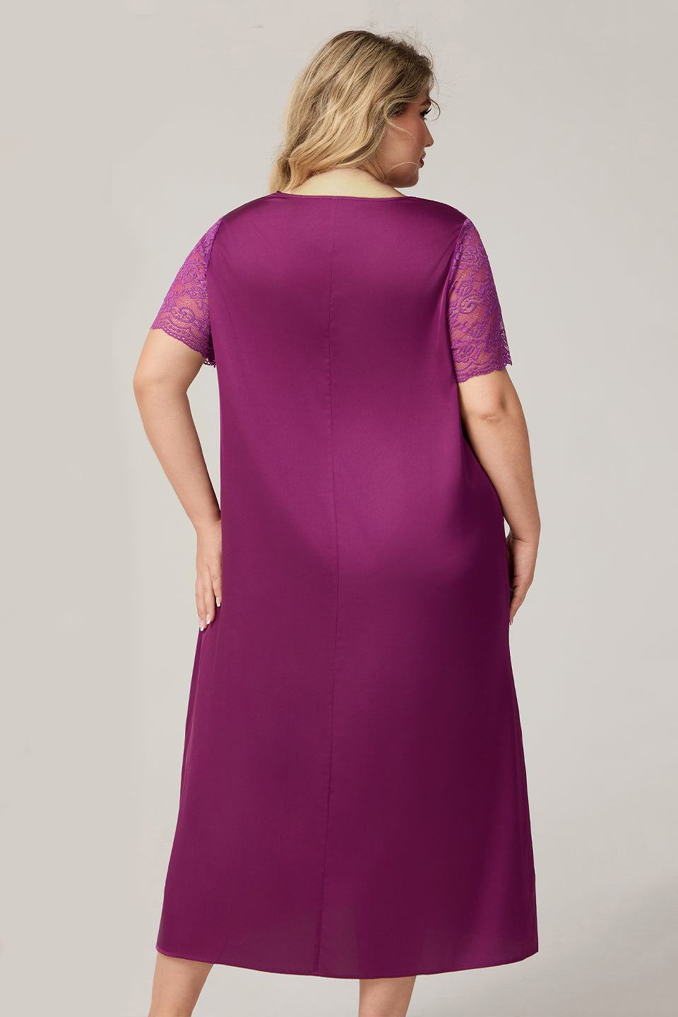 Curveins Plus Size Ice Silk Short Sleeve Loose Fit Comfortable Sleep Dress