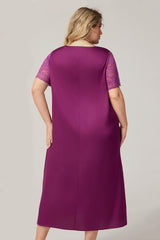 Curveins Plus Size Ice Silk Short Sleeve Loose Fit Comfortable Sleep Dress