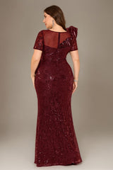 Curveins Plus Size Short Sleeve Bodycon Sequin Floral Pattern Maxi Dress