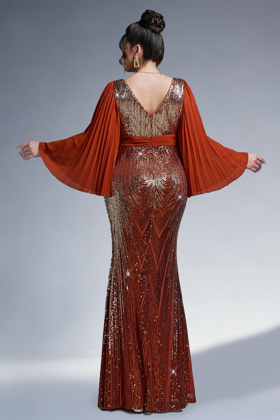 Curveins Plus Size Sparkling V-Neck Batwing Long-Sleeve Curve-Fit Maxi Dress