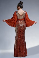 Curveins Plus Size Sparkling V-Neck Batwing Long-Sleeve Curve-Fit Maxi Dress