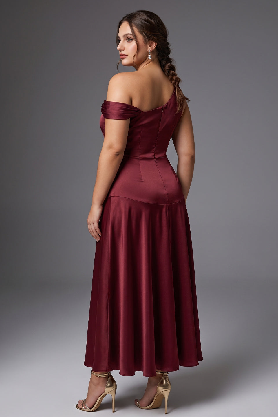 Curveins Plus Size One Shoulder Sleeveless Cinched Waist Elegant Maxi Dress