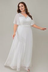 Curveins Plus Size Flowy Chiffon V-Neck  Formal Maxi Dress