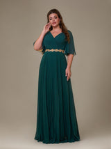 Curveins Plus Size V-Neck Batwing Sleeve Floral Ruched Waist Maxi Dress