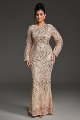 Curveins Plus Size Round Neck Puff Sleeve Striped Sequin Bodycon Maxi Dress
