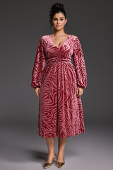 Curveins Plus Size V-Neck Long Sleeves Floral Maxi Dress