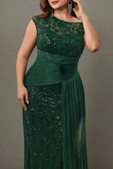 Curveins Plus Size One Shoulder Sleeveless Embroidered Sequin Patchwork Bodycon Maxi Dress