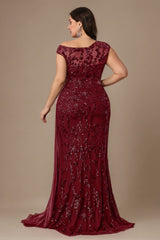 Curveins Plus Size One Shoulder Sleeveless Embroidered Sequin Patchwork Bodycon Maxi Dress